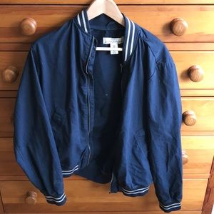 H&M Blue and White Bomber Jacket Size Medium